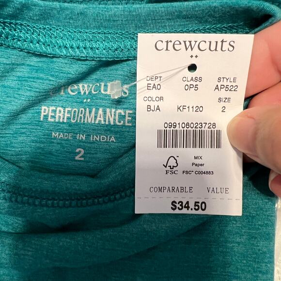 NWT J. Crew Boys' Teal Green Long Sleeve Performance Tee - Size 2 - Picture 6 of 7
